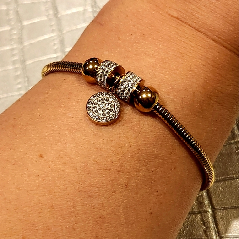 Vintage Charm Beaded  Bracelet. Alloy Copper Micro incert DIY. Big Bead Crystal.